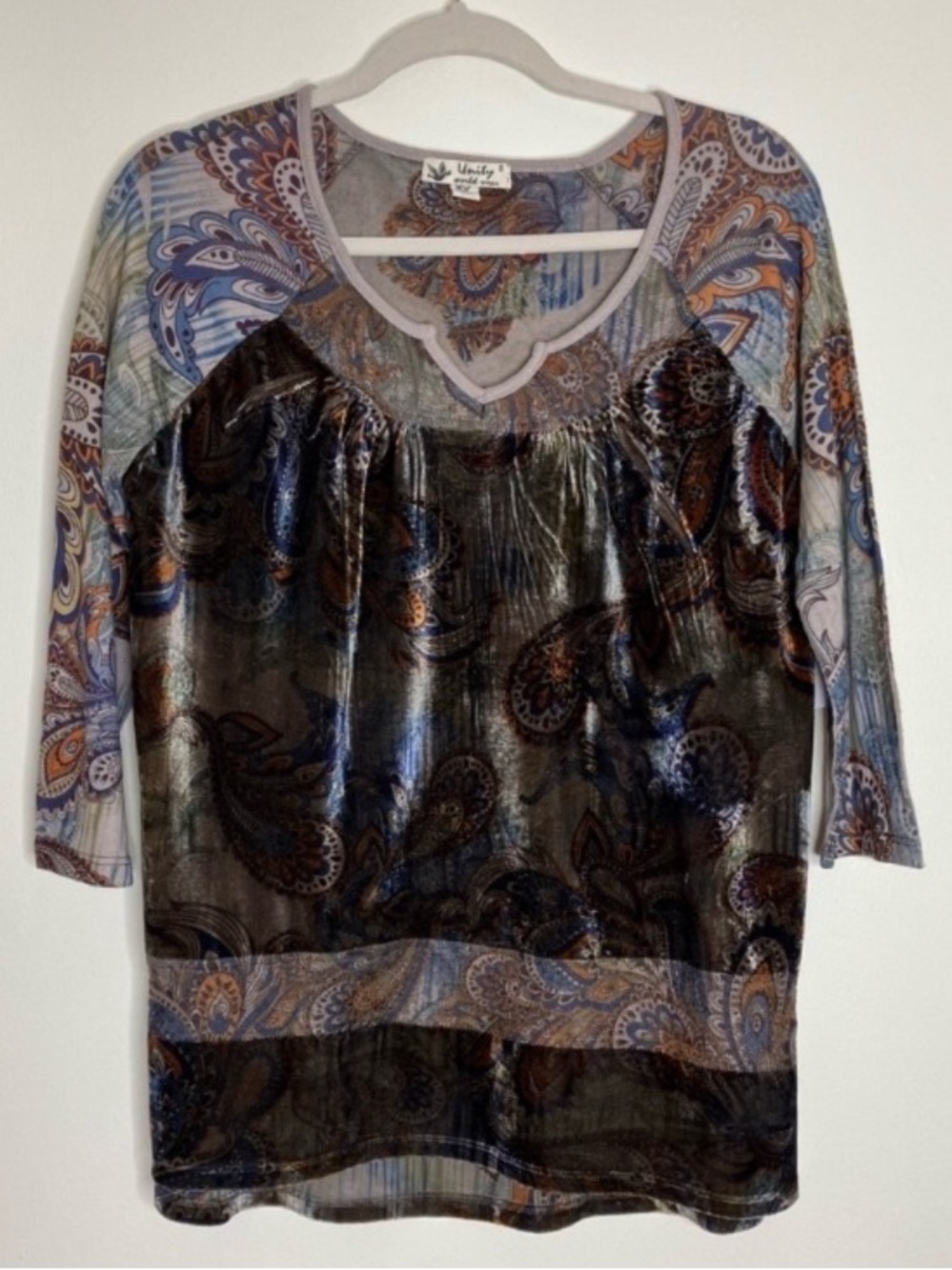 NWT Unity World Wear paisley velvet top S